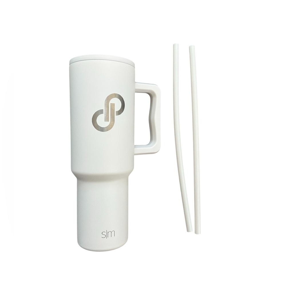Simple Modern Pale Pink/White Travel Mug with Handle and Straws